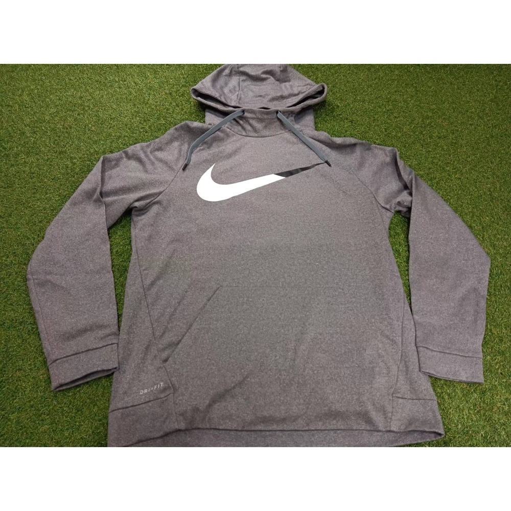 Nike Dri Fit Hoodie Mens Large Gray Swoosh Logo Raglan Sleeve Athletic Training‎